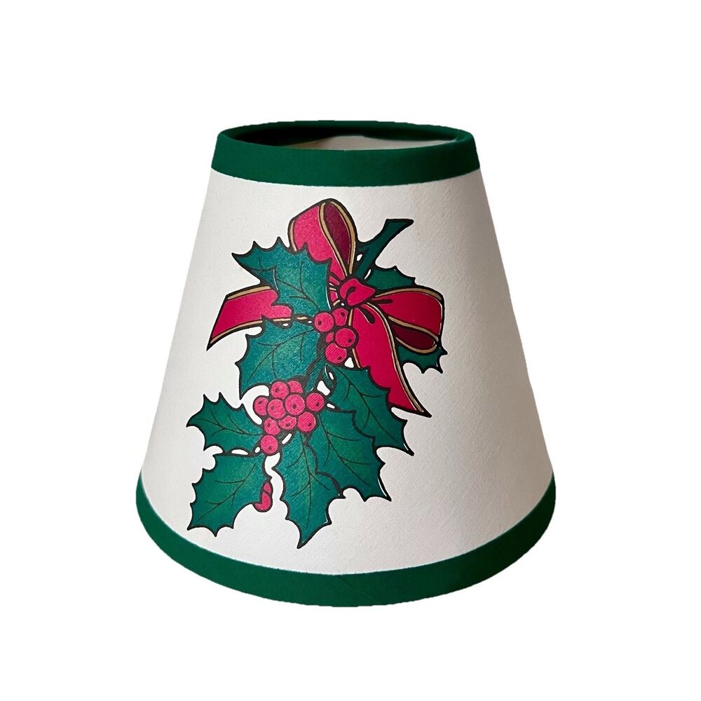 Vintage Christmas Holly & Bow Clip-on Lamp Shade Novelty Retro Farmhouse Decor